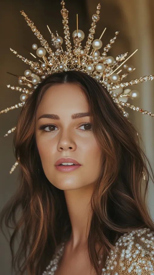 Tiara metálica moderna em tom dourado